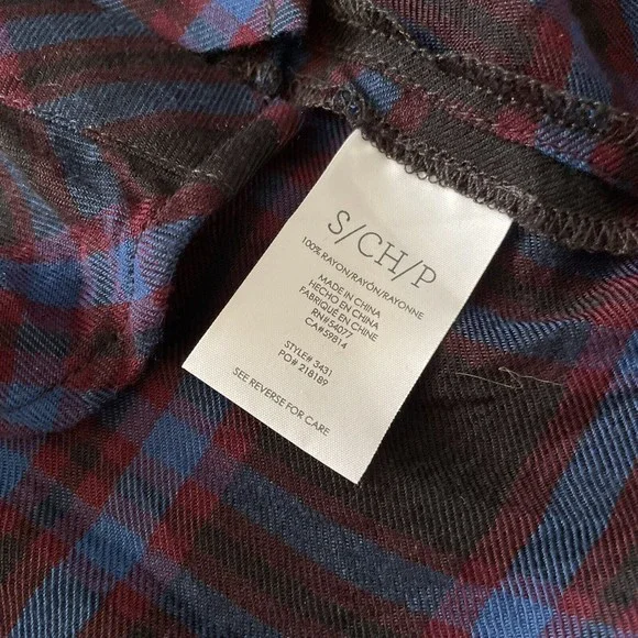 CAbi Flannel Peplum Top Plaid Check Button Down Shirt Ruffle Hem Medium - Picture 8 of 11